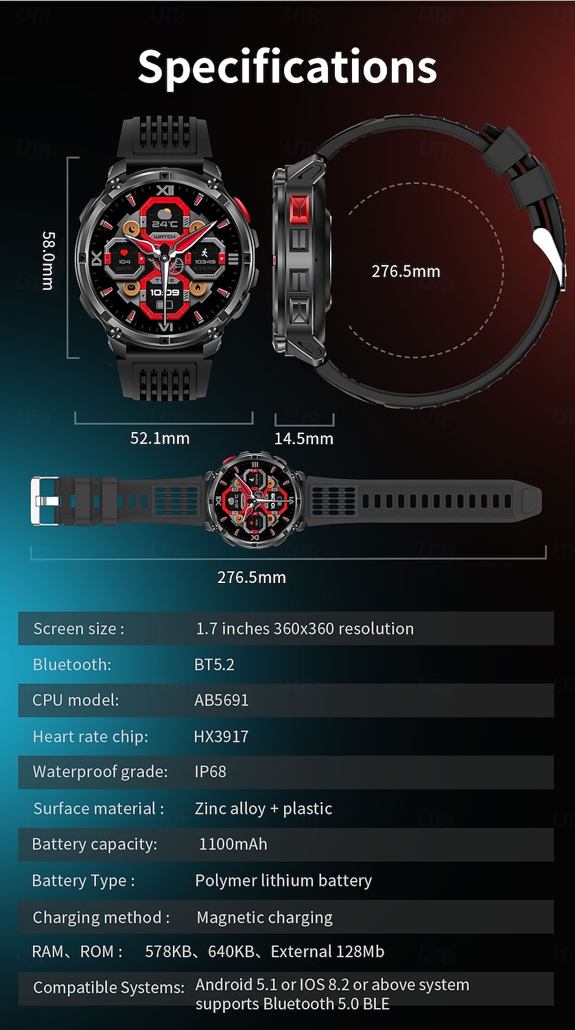 HT33 Smart Watch 1.7-inch BT Call Compass Health Monitor Waterproof LED Flashlight Outdoor 1100mAh Battery Smartwatch 2025 - $48.99 –P18