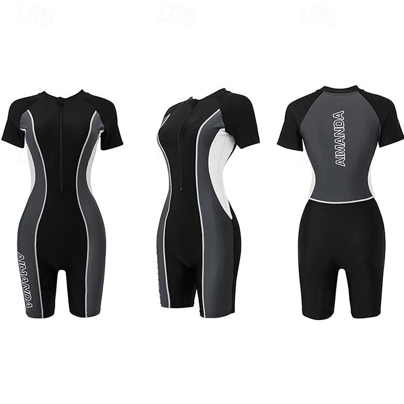 Dame Badetøy for hele kroppen Tettsittende dykkerdrakt UPF50+ Hurtigtørkende Høy Elastisitet Kortermet Badetøy Forside Glidelås Svømming Dykking Surfing Snorkling Lapper Sommer 2025 - $40.99 –P7
