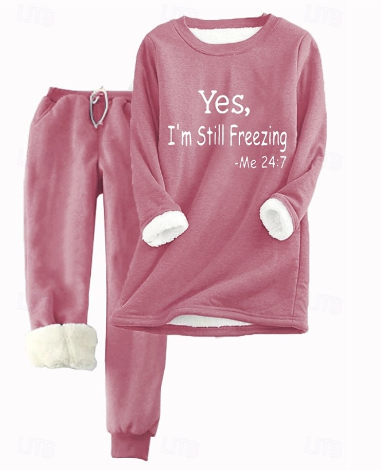 Dames Elegant Warm Modieus Tweedelige sets Trainingspak Broeken Sets Lange mouw Bisschop Strakke ronde hals Grafisch Brief Afdrukken Buiten Vakantie Casual Blozend Roze Donker Roze blauw Herfst 2025 - $41.99 –P1