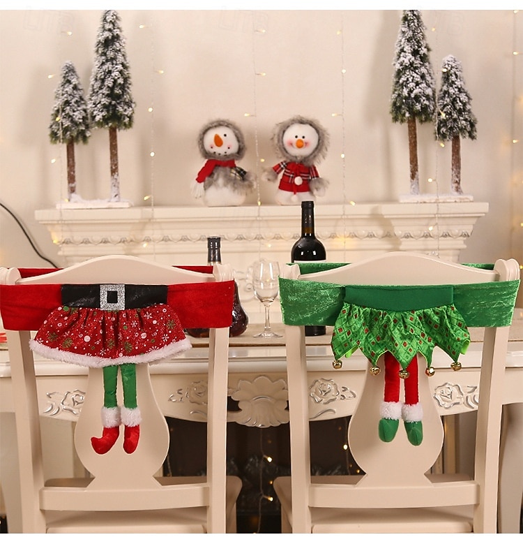 2025年 新しいクリスマスチェアカバー、サンタベルトチェアスリップカバー、女の子のスカートデザインのダイニングルームや家の装飾用のお祝いホリデーシートカバー  コレクション – $13.49 –P1