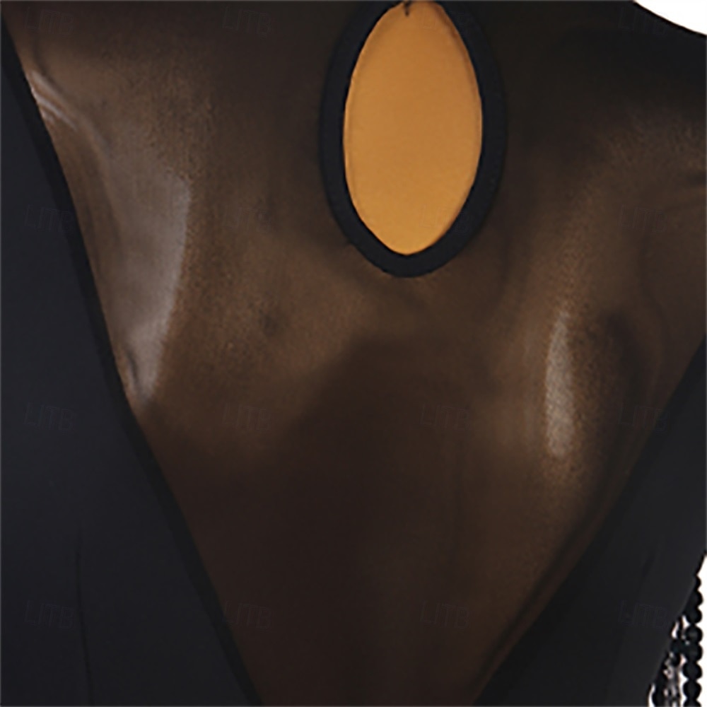 abito da ballo da sala nero da donna con dettagli in paillettes, maniche lunghe e gonna svasata: perfetto per balli latini, tango e performance del 2025 a $157.99 –P5