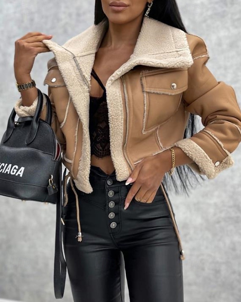 Γυναικεία Jeci Piele Διατηρείτε Ζεστό Άνετο Τσέπη Κουμπιά Καθημερινό Σκέτο Διακοπές Causal Καθημερινά Ρούχα Εξόδου Κοντό Απορρίπτω Κανονικό Μακρυμάνικο Εξωτερικά ενδύματα Μαύρο Χακί Μπεζ 2026 - $59.99 –P9