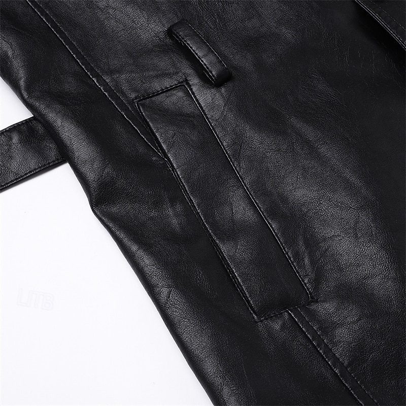 Herr Rock Trenchcoat Lång trenchcoat Semester Dagligen Vår Höst PU Läder Vindtät Ytterkläder Kläder Mode Klassisk Slät Ficka Kavajslag Enkelknäppt 2025 - $73.99 –P5