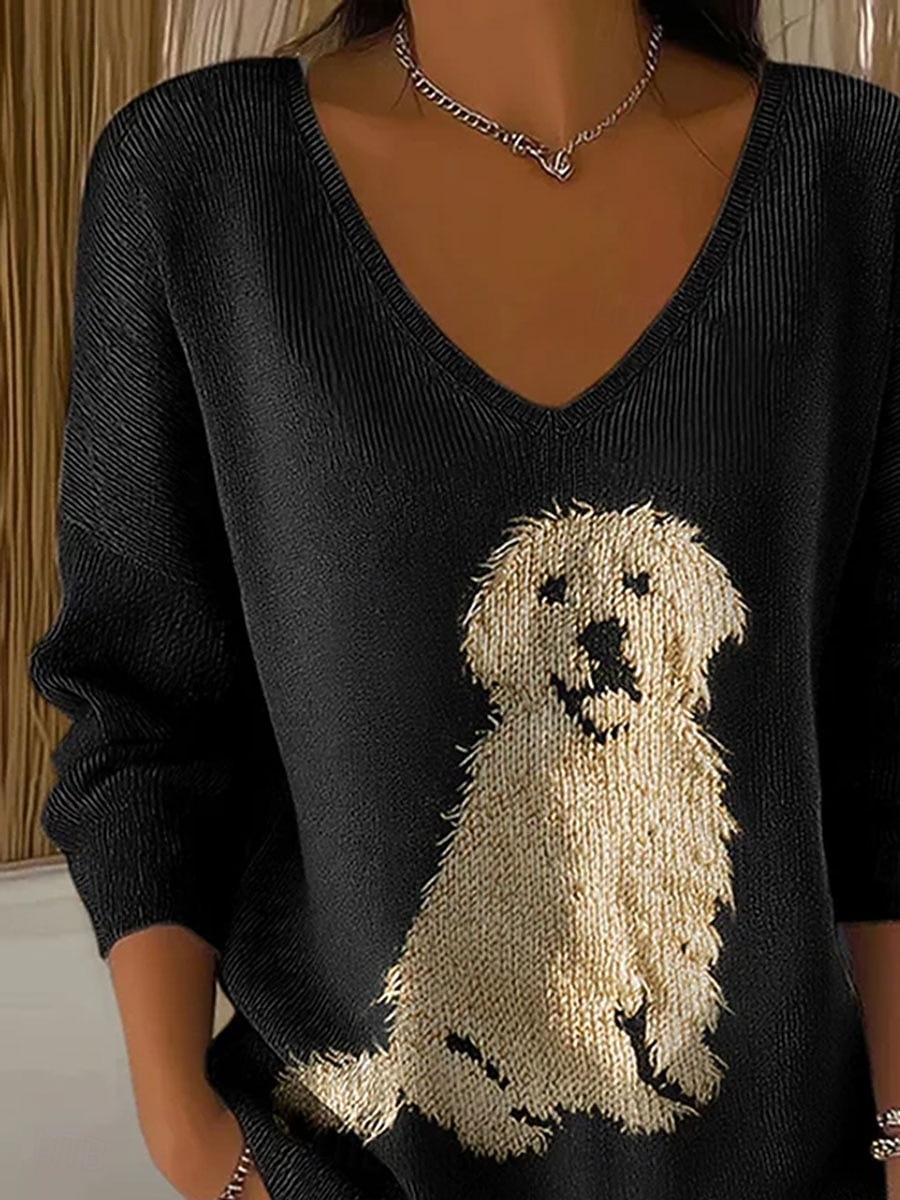 γυναικείο πουλόβερ golden retriever μόδα streetwear casual γραφικό ζώο λαιμόκοψη V oversized πλεκτό μακρυμάνικο κανονικό τοπ πλεκτό ΕΞΩΤΕΡΙΚΟΥ ΧΩΡΟΥ καθημερινό μαύρο άνοιξη φθινόπωρο 2026 - $11.99 –P2