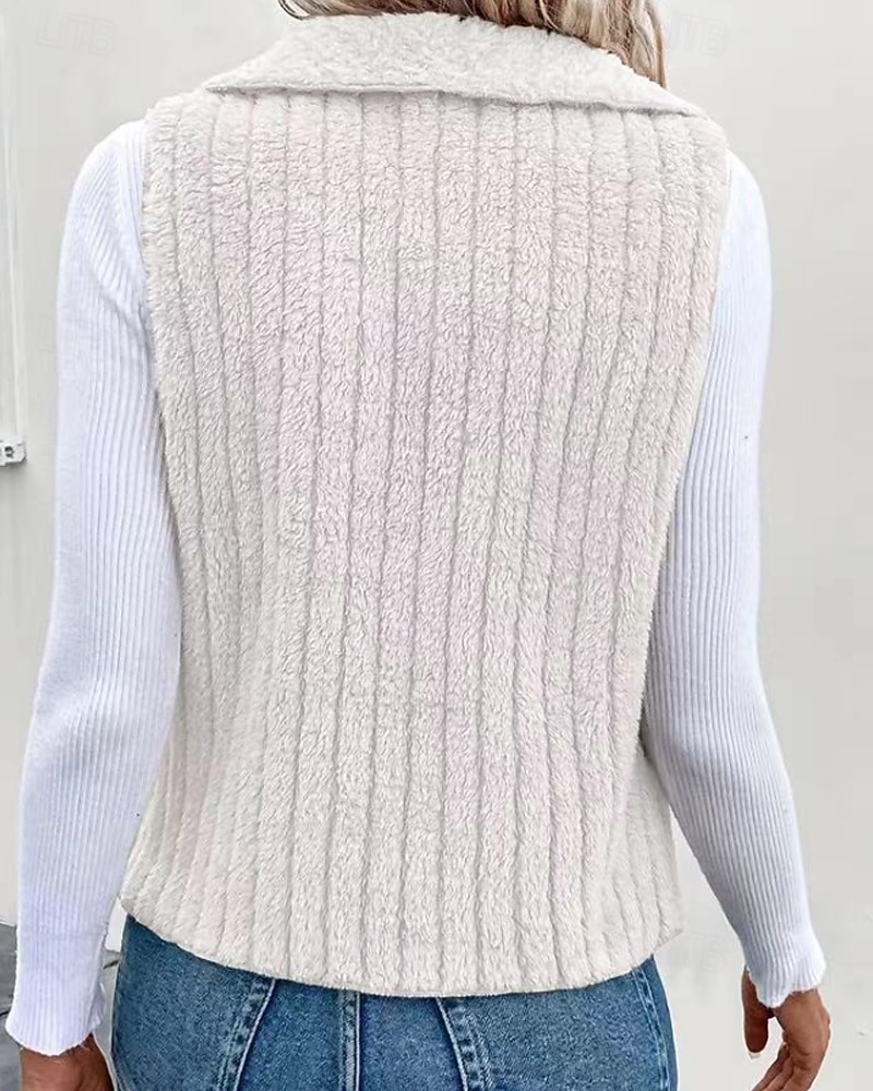 Femmes Gilet Chaud Confortable Fermeture éclair Occasionnel Uni Vacances Rue Occasionnel Tenue quotidienne Régulier Col Rabattu Coupe régulière Sans manches Vêtements d'extérieur Noir Blanche Bleu de 2026 ? $22.99 –P10