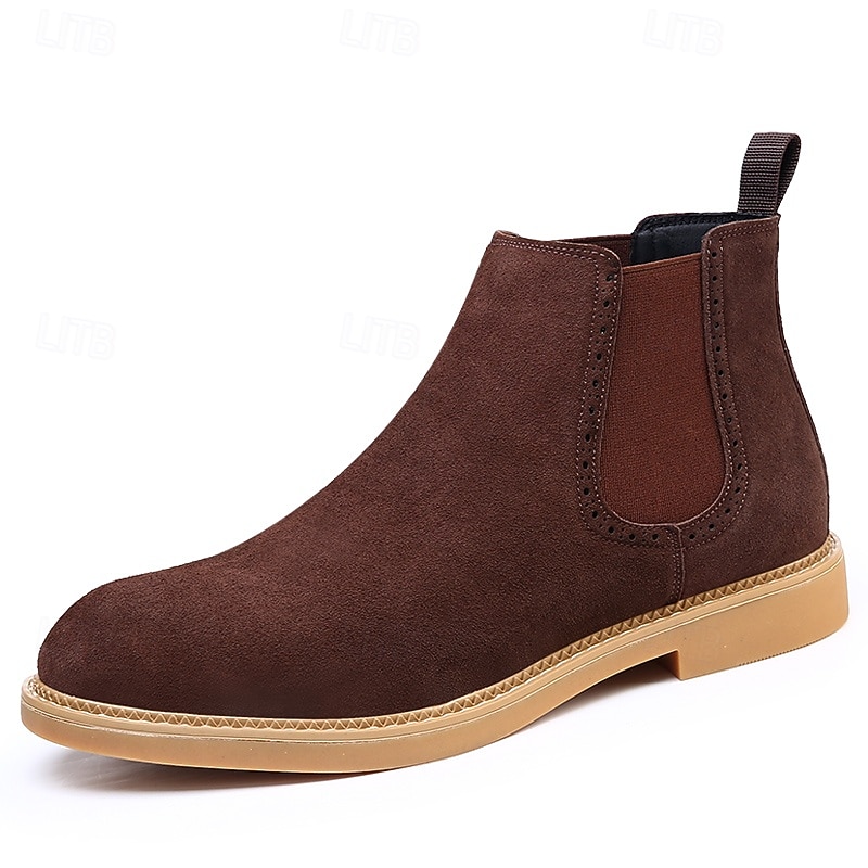 stivaletti chelsea da uomo in pelle scamosciata marrone con pannelli laterali elastici: eleganti stivaletti alla caviglia per abbigliamento casual, smart-casual e da ufficio del 2026 a $59.99 –P1