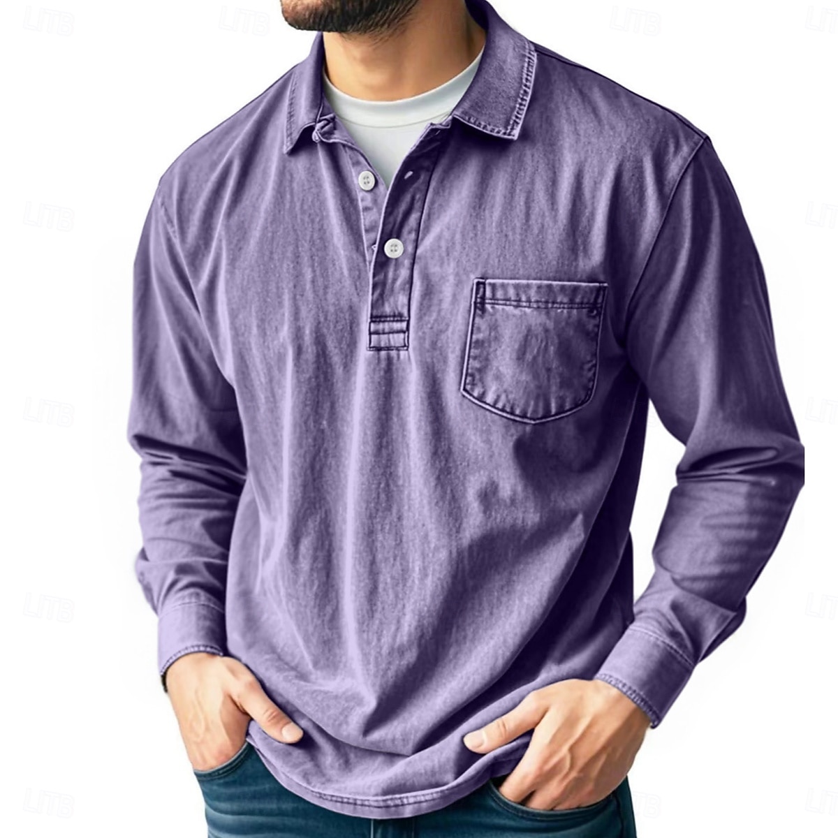 Men's Vintage Polo Shirts Golf Polos Shirts Street Business Classic Long Sleeve Vintage Basic Solid Color Pocket Fall Winter All-Seasons Regular Fit Pink Black Gray Blue Purple Khaki Polo Shirts 2025 - $28.99 –P4