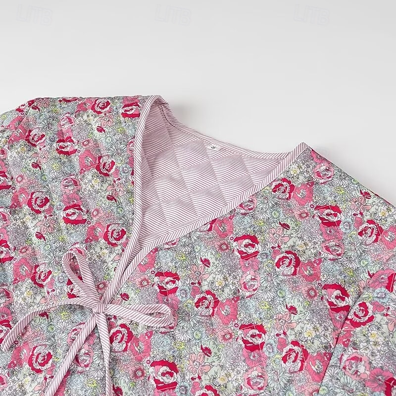 Жен. Пуховик Стеганая куртка Повседневная куртка Удобный Дышащий Кулиска Ретро На каждый день Цветочный принт Отпуск Для улицы Повседневные На каждый день Кардиган Короткая V-образный вырез 2025 - $41.99 –P5