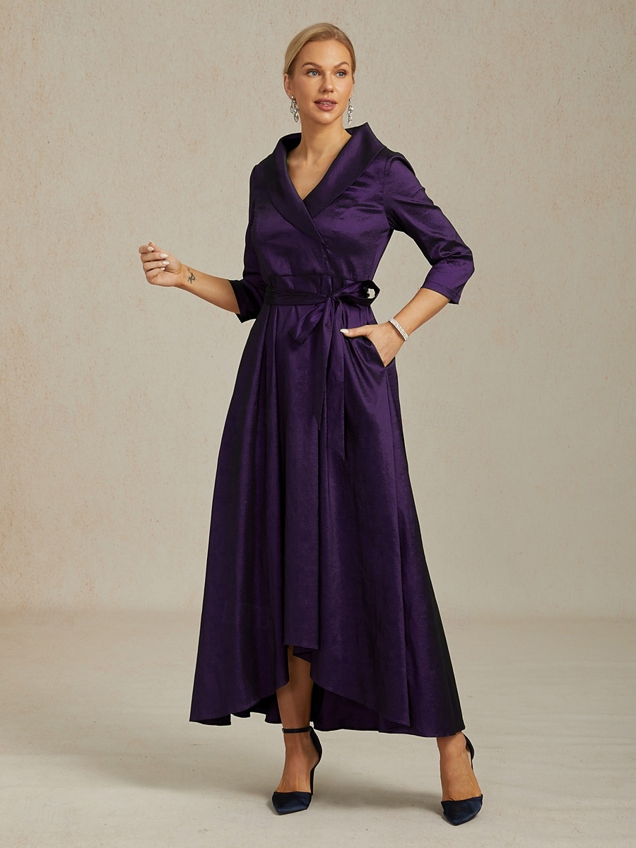 Femmes Robe Maxi Robe de Soirée Élégant ancien Coupe régulière Couleur Unie Manche 3/4 Col en V Aubergine Automne Hiver de 2025 ? $129.99 –P5