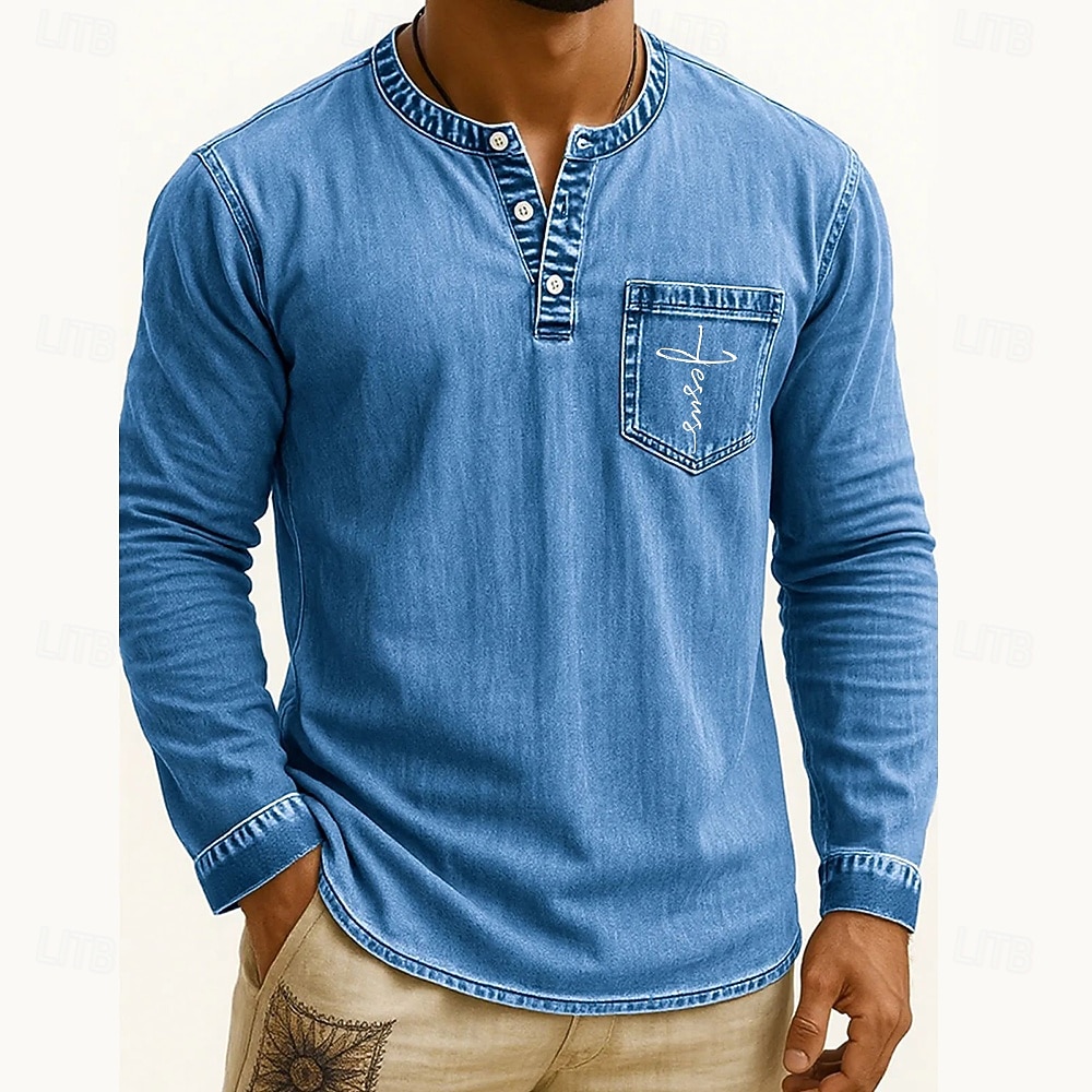 Pánské Tričko Henley Trička Tričko Top Tričko s dlouhým rukávem Dlouhý rukáv Henley Podzim Zima Retro Módní Designové Móda Retro Dovolená ulice Jdeme ven Tmavěhnědá Námořnická modř Černá Top tričko 2025 - $35.99 –P5