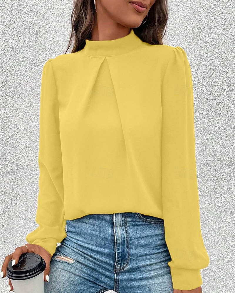 Γυναικεία Πουκάμισο Κομψή Φιλάρεσκος Σατέν Μπλούζα Συμπαγές Χρώμα Στυλάτο Καθημερινό Μακρυμάνικο Ζιβάγκο Κανονικά μπλουζάκια Καθημερινά Εξόδου Μαύρο Κίτρινο Πράσινο Ανοικτό Ρουμπίνι Βυσσινί 2026 - $27.99 –P6