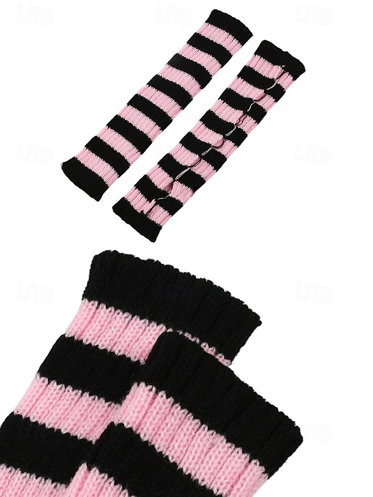 Gants sans doigts à rayures de Noël pour femmes - tricot doux, rayures rouges et blanches, parfaits pour les fêtes de fin d'année et les festivités hivernales de 2025 ? $7.99 –P9