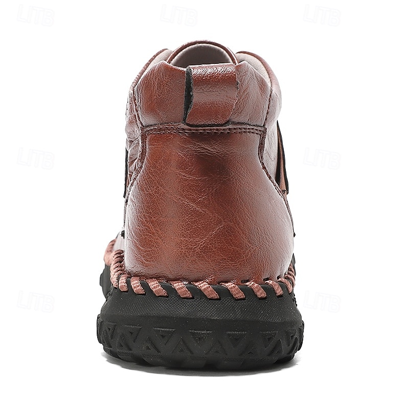 Botas masculinas de couro sintético genuíno marrom para caminhadas ao ar livre com sola antiderrapante – calçado casual para viagem e aventura de 2025 por $54.99 –P7