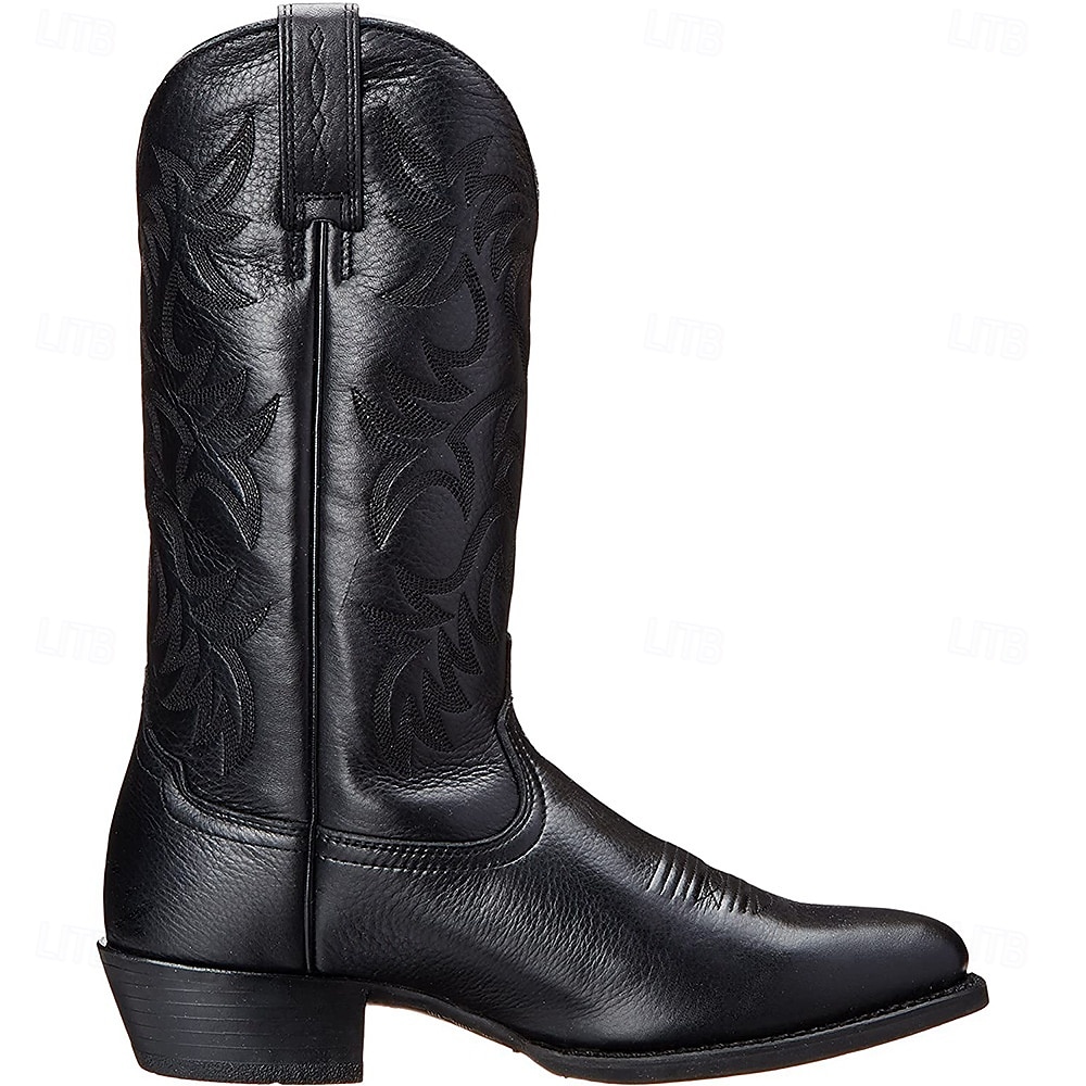 vintage cowboystövlar i brunt och svart konstläder för män med invecklade broderier - slitstarka och snygga för rodeo och vardagsbruk 2026 - $59.99 –P2