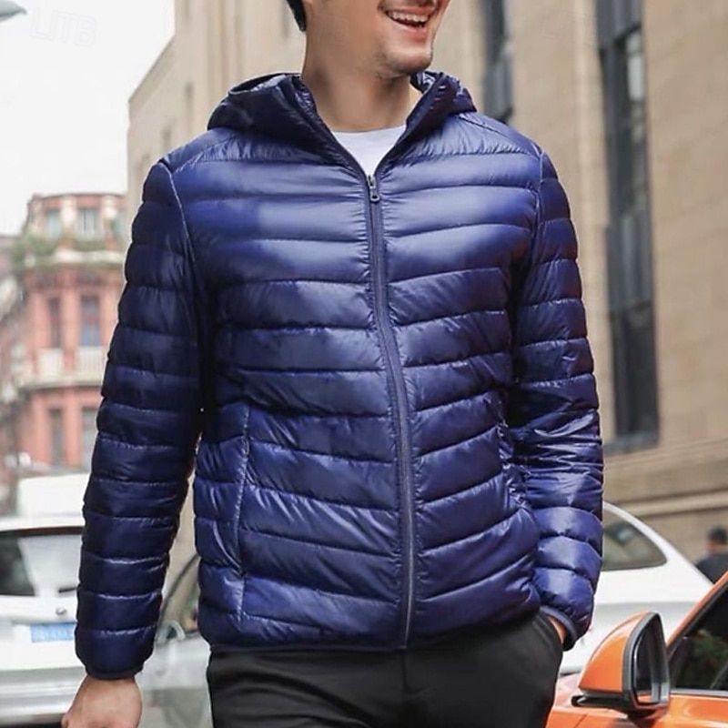 Herren Wintermantel Daunenjacke Gefütterte Jacke Tasche Polyester Urlaub Alltagskleidung Date Regulär Mode Lässig Bequem Thermowarm Winter Einfarbig Wein Schwarz Marineblau Königliches Blau 2025 - $24.99 –P5