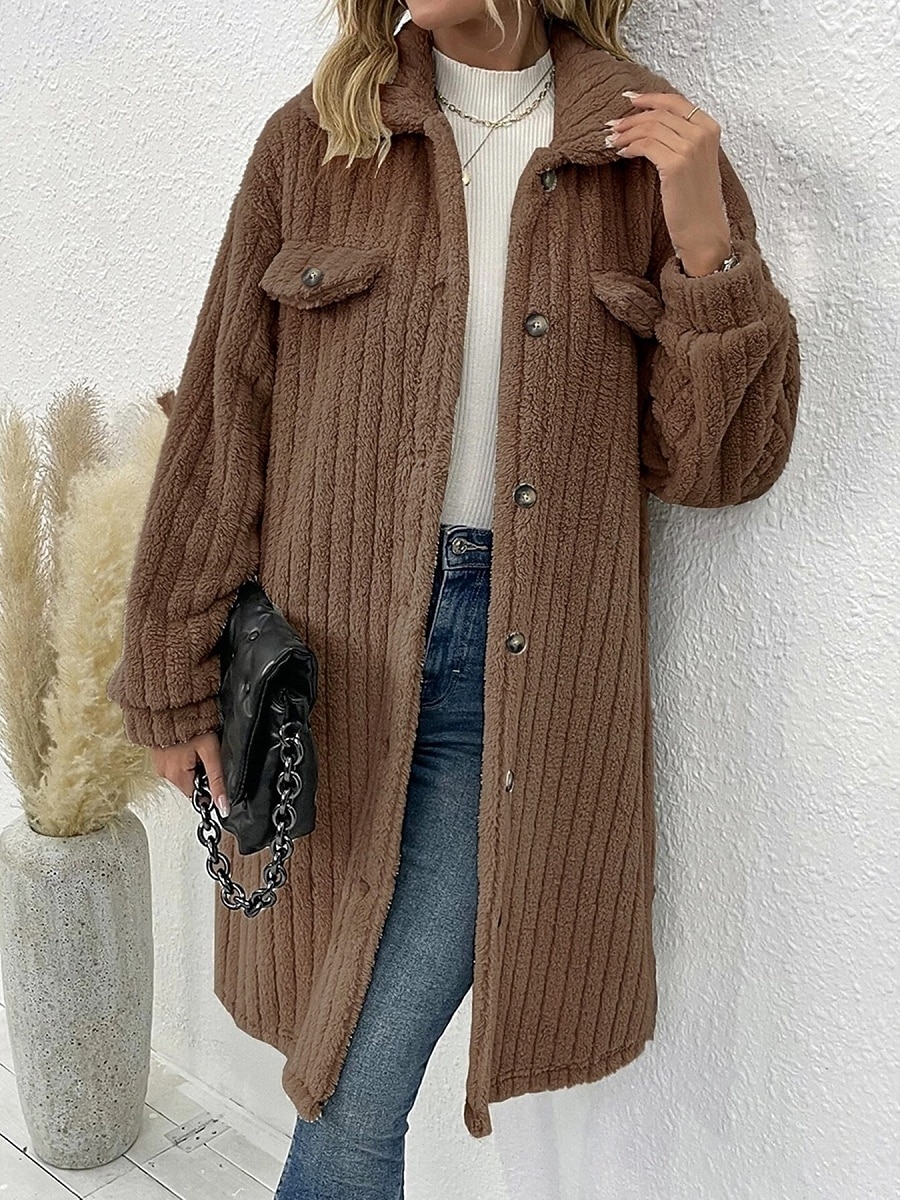 Mujer Abrigo de invierno Chaqueta de sherpa Cómodo Transpirable Bolsillo Botones Casual Plano Vacaciones Calle Casual Ropa Cotidiana Botonadura Simple Largo Cuello Vuelto Ajuste regular Manga Larga 2025 - $36.99 –P5
