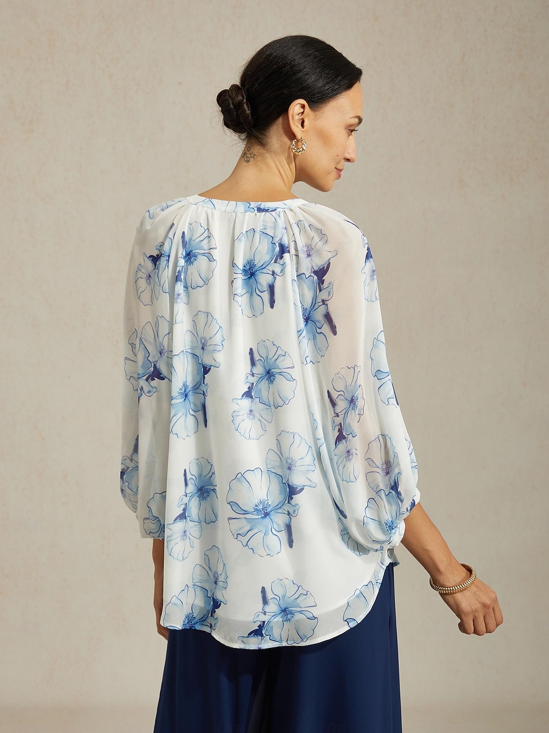 női sifon blúz tinta virágminta elegáns hétköznapi irodai tavasz nyár ősz 2025 - $72.99 –P2