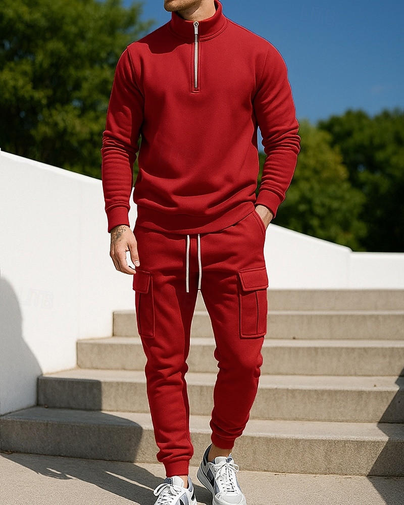 Per uomo Tuta da 2 pezzi Set di tute in pile Abiti da salotto Cerniera a un quarto Tinta unita Completo Abbigliamento Autunno & Inverno Nero Bianco All'aperto Viaggio Sportivo cascante Caldo Manica del 2025 a $45.99 –P5