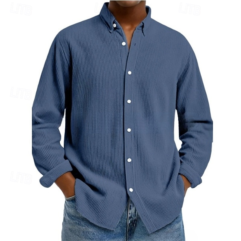 Herren Hemd Cordhemd Knopfhemd Schwarz Weiß Hellgrün Rote Marineblau Langarm Umlegekragen Büro / Karriere Straße Bekleidung Mode Lässig 2025 - $23.99 –P5