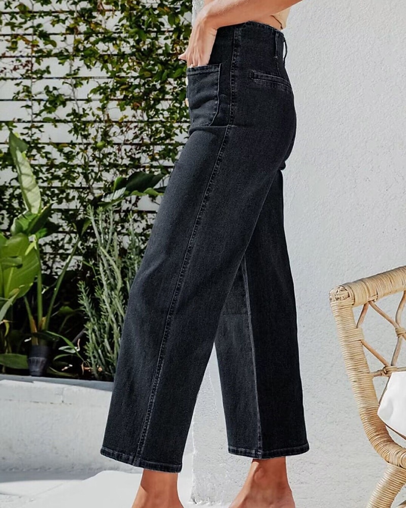 Per donna Jeans Chinos Dritto Streetwear Casual Lunghezza intera Vita media Semplice Tasca Elastico in vita Confortevole Micro-elastico All'aperto Vacanza Quotidiano Nero Blu Blu chiaro Autunno del 2025 a $32.99 –P7