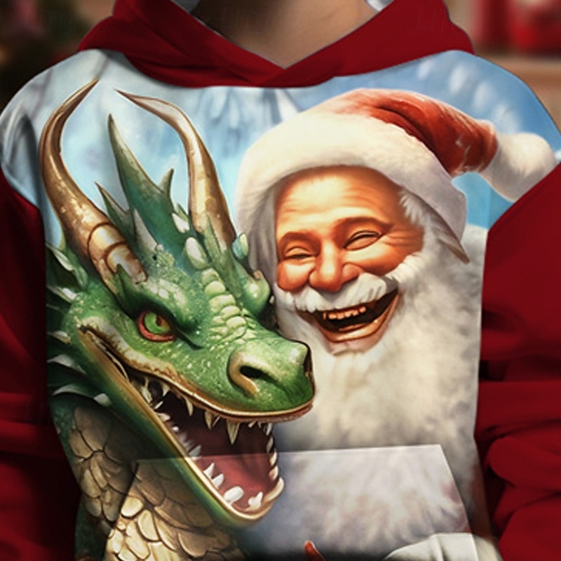 Święta Dla chłopców 3D Święty Mikołaj Dinozaur Bluza z Kapturem Długi rękaw Wiosna Jesień Moda Moda miejska Dzieci 4-12 lat Kaptur Na zewnątrz Codzienny Regularny 2025 - $18.99 –P2