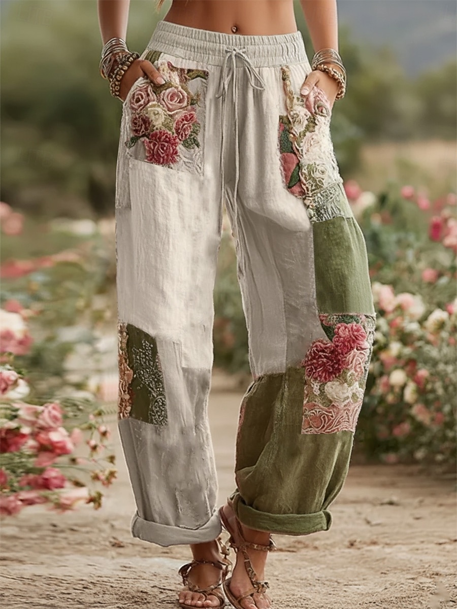 Női Széles lábszár Nadrágok Divat Utcai sikk Teljes hossz Közepes csípő Virágos Zseb Rugalmas derék Nyomtatott kellemes Lélegzési képesség Mikroelasztikus Napi Szabadtéri Hétköznapi Medence Fehér 2026 - $49.99 –P1