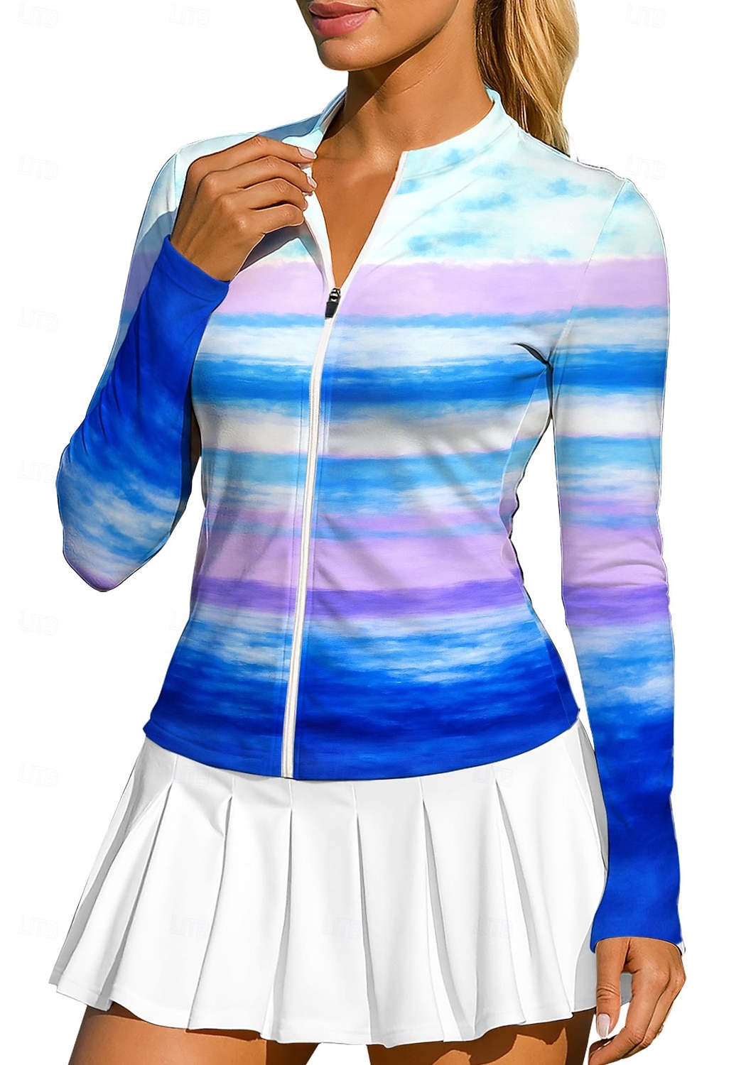 Dame Geometrisk Gradert Stribe Topper Sportsskjorte Tennisskjorte Tennistopp Langermet Glidelås Blomster UPF50+ UV-bestandig Høy Elastisitet Fukttransport Pustende Volleyball Tennis Golf Rund Høy 2026 - $20.99 –P1