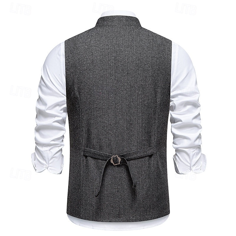 Herren Weste Gilet Urlaub Party Geschäft Mode Lässig Frühling Herbst Tasche Knöpfe Polyester Bequem Karomuster Streifen Einreihig Ein-Knopf Stehkragen Normale Passform Wein Marineblau Dunkelgray 2026 - $35.99 –P13