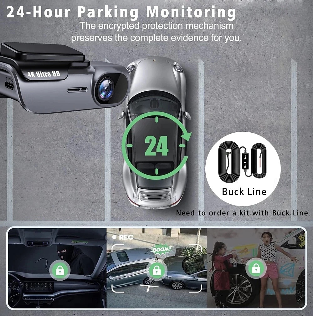 2160P Enregistrement automatique au démarrage DVR de voiture 170 Degrés Grand angle CMOS 4 pouce / Pas d'écran (sortie par APP) Dash Cam avec Vision Nocturne / Enregistrement en boucle / USB-Disk Non de 2025 ? $53.99 –P8