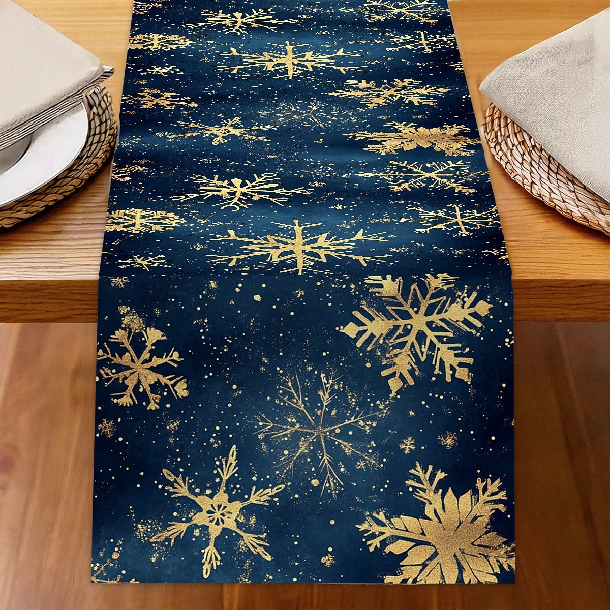 Jul Linneduk Högtids Tecknad Jultomte Snöflinga Tryck Duk Matbord Dekor Vardagsrum Bänkskiva Festlig Dekoration 2025 - $7.99 –P4