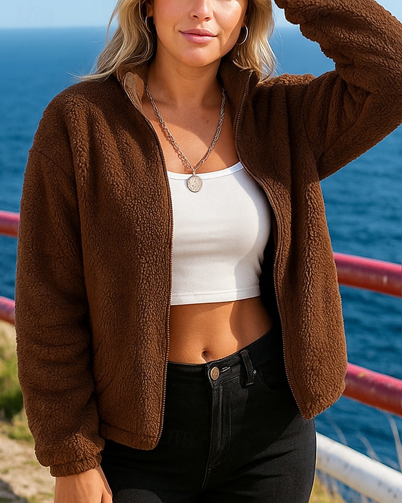 Mujer Color sólido Chaqueta con cremallera Chaqueta polar Otoño invierno Manga Larga Ropa Deportiva Resistente al Viento Templado Senderismo Corriendo Viaje Vocación Yoga Negro Verde Trébol Café Ropa 2026 - $22.99 –P1
