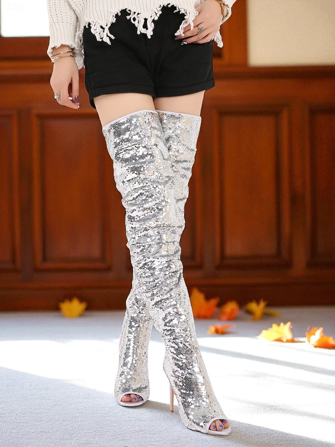sequin dress and thigh high boots Dresses | New Years Rainbow Sequin Dress