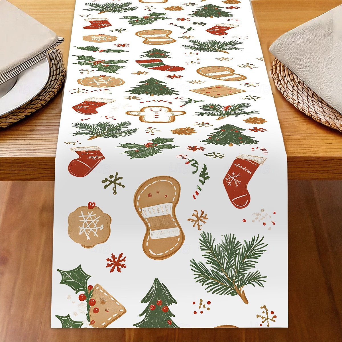 Jul Linneduk Högtids Tecknad Jultomte Snöflinga Tryck Duk Matbord Dekor Vardagsrum Bänkskiva Festlig Dekoration 2025 - $7.99 –P3