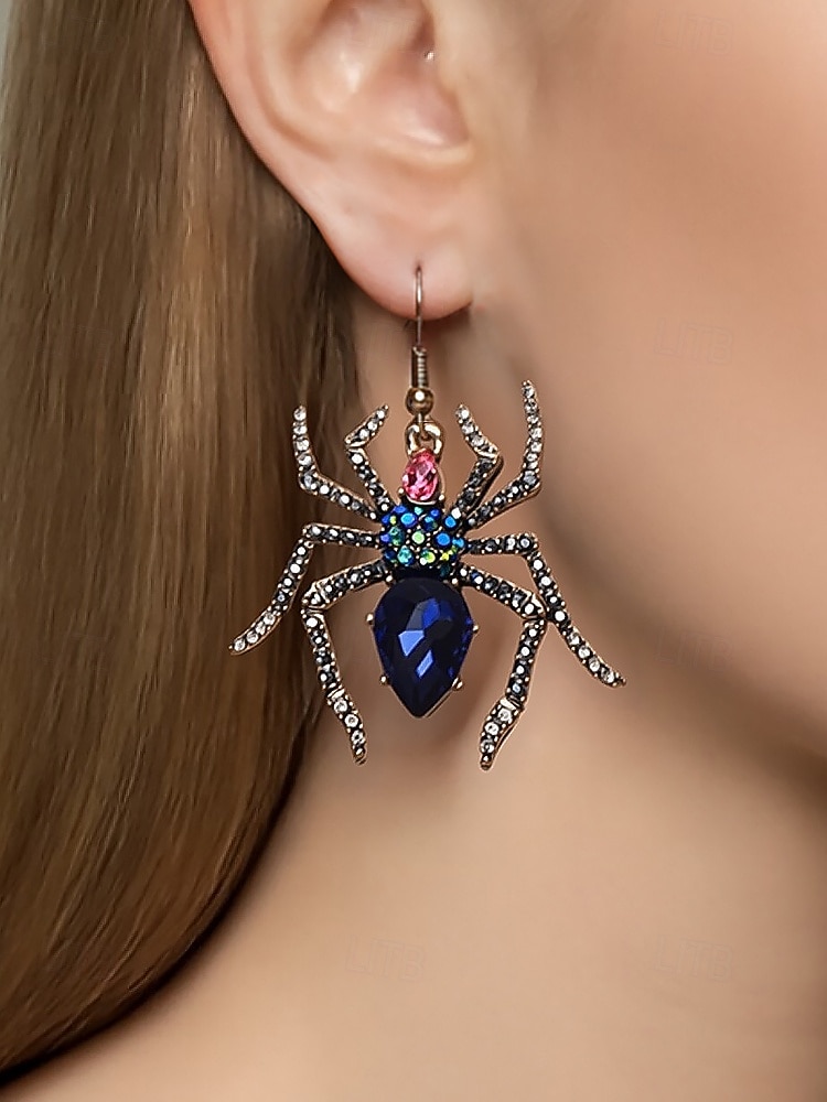 2025年 ラインストーンクリスタルのディテールが施された女性用ハロウィンスパイダードロップイヤリング。パーティーやコスプレに最適なヴィンテージゴシックスタイルのステートメントジュエリー。  コレクション – $11.99 –P1