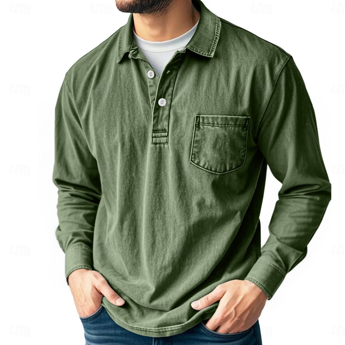 Men's Vintage Polo Shirts Golf Polos Shirts Street Business Classic Long Sleeve Vintage Basic Solid Color Pocket Fall Winter All-Seasons Regular Fit Pink Black Gray Blue Purple Khaki Polo Shirts 2025 - $28.99 –P7