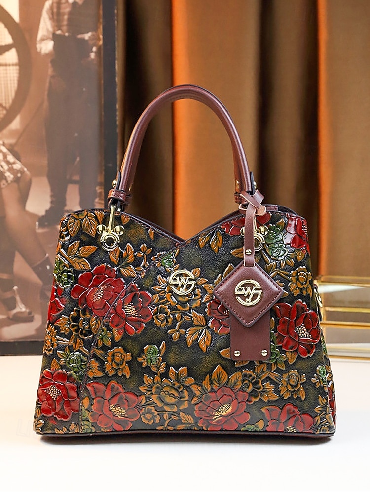 תיק יד וינטג' לנשים מעור דמוי עור עם עיצוב פרחוני מובלט - תיק כתף רטרו אלגנטי לנשים, חתונות, מסיבות ואירועים רשמיים 2026 - $79.99 –P4