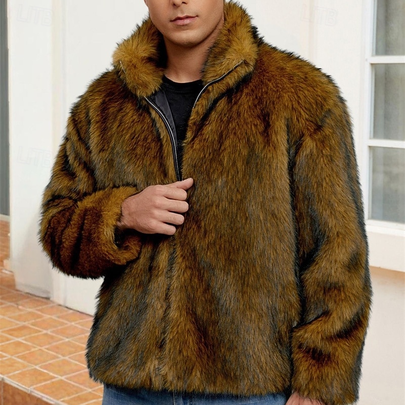 Pánské Neformální bunda Kabát z umělé kožešiny Dovolená Denní Zahřívací Plyš Podzim Zima Bez vzoru Módní Šik ven Stojáček Standardní Černá Bílá Žlutá Královská modř Velbloudí Saka 2026 - $51.99 –P17