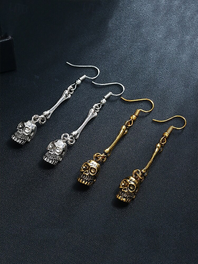 Set di collana e orecchini con teschio di Halloween da donna: gioielli gotici punk con più teschi nei colori oro e argento per feste, cosplay e costumi del 2025 a $11.99 –P4
