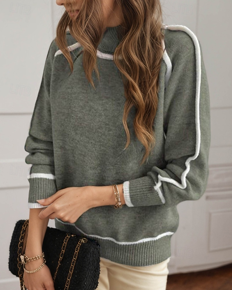 Dame Genser Gatemote Fritid Fargeblokk Rullekrage Lapper Strikket Langermet Vanlige topper Strikke utendørs Daglig Ut på byen Svart Gul Høst Vinter 2025 - $38.99 –P10