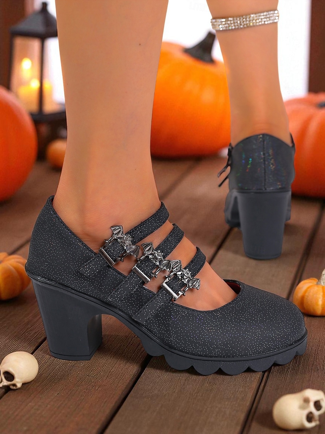 Escarpins Mary Jane à talons épais pour femme, chaussures de soirée gothiques noires avec brides à boucle chauve-souris, pour déguisement, soirée et cosplay. de 2025 ? $29.99 –P2