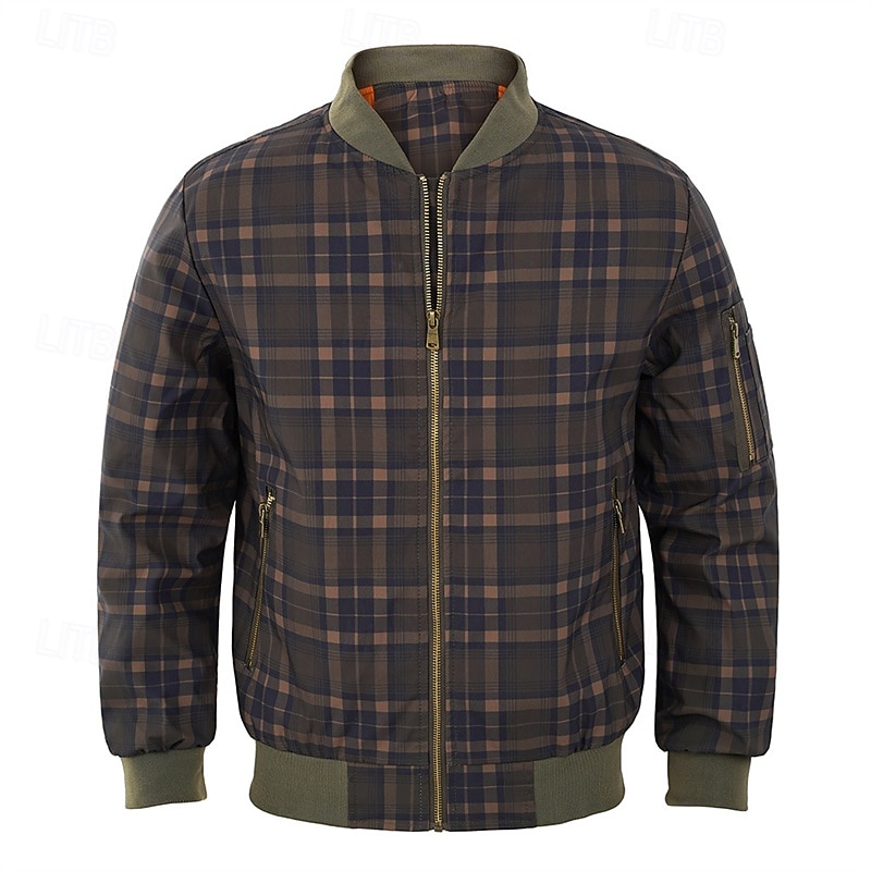 Per uomo Giubbotto bomber Giacca Casual Vacanza Quotidiano Caldo Tasca Autunno Inverno Plaid Moda Classico Collo alla coreana Regolare Verde scuro Verde militare Giacca del 2026 a $48.99 –P2