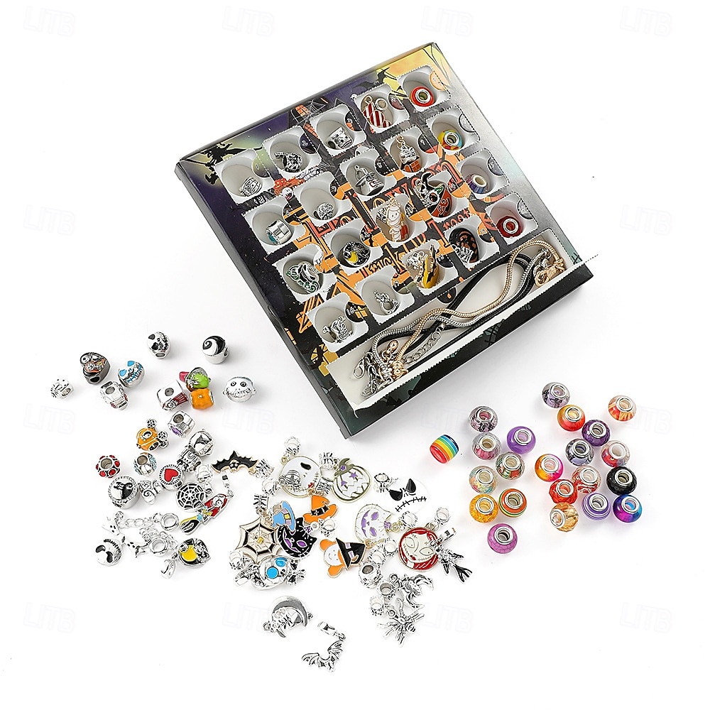 Calendario dell'avvento di Halloween, bracciale con ciondoli, tesori di Halloween, kit fai da te per la creazione di gioielli da 24 giorni con 20 perline con ciondoli e 3 braccialetti regolabili, regalo per il conto alla rovescia di Natale per bambini, ad del 2026 a $23.99 –P5