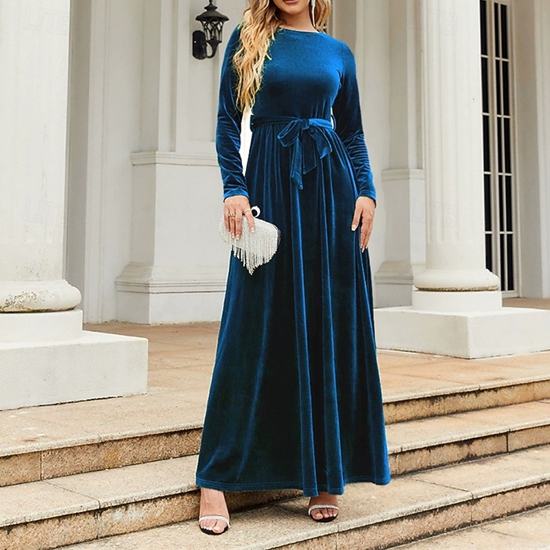 Damen Midikleid Samtkleid Cocktailkleid Elegant Mode Modern Outdoor Party Party-Abendmode Normale Passform Einfach Langarm Rundhalsausschnitt Schwarz Rote Blau Dunkelgrün Frühling Herbst 2025 - $28.99 –P4