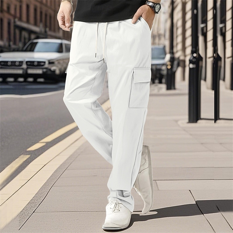 Herren Cargo-Hosen Hose Kordelzug Elastischer Bund Mehrere Taschen Einfach tragbar Outdoor Täglich Campen und Wandern Mode Klassisch Schwarz Weiß 2026 - $18.99 –P1