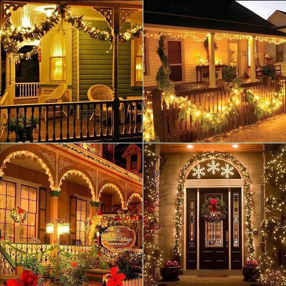 2 db 20 m/66 láb 200 led gyöngy karácsony halloween esküvői party fesztivál tündér fényfüzér beltéri és kültéri udvari kerti dekoráció fényfüzér usb tápegység 8 funkciós távirányító 2025 - $20.99 –P13