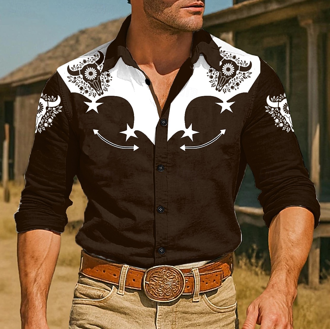 Per uomo Stampa Floreale Stampa Mucca Fiori Camicia Camicia Western Camicia da cowboy Manica Lunga Vintage Retrò All'aperto Vacanza Primavera Autunno Collo ripiegato Stampa 3D Camicia tipo lino Nero del 2026 a $27.99 –P4