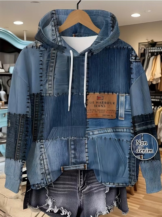 Mujer Sudadera con capucha Pullover Retazos Estampado Bolsillo delantero Graphic Geométrico Punk Activo Vintage Manga Larga Con Capucha Tops regulares Calle Uso Diario Azul Piscina Azul vaquero 2026 - $28.99 –P1