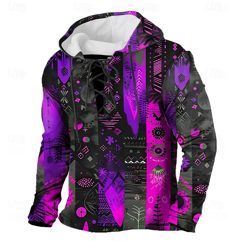Herren Patchwork Stammes Kapuzensweatshirt Pullover Mode Ethnisch Vintage-Retro Langarm Mit Kapuze Heim Outdoor Gelb Rote Purpur Kordelzug Herbst Winter Designer S M L XL XXL XXXL 2026 - $28.99 –P2