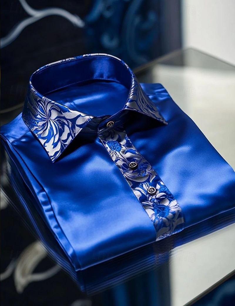 Per uomo Camicia Camicia in raso Camicia elegante Camicia casual Camicia con Bottoni Camicia da Ballo Semplice Formale Matrimonio Nero Blu reale Oro Manica Lunga Bavero Primavera & Autunno Tutte le del 2025 a $23.99 –P2