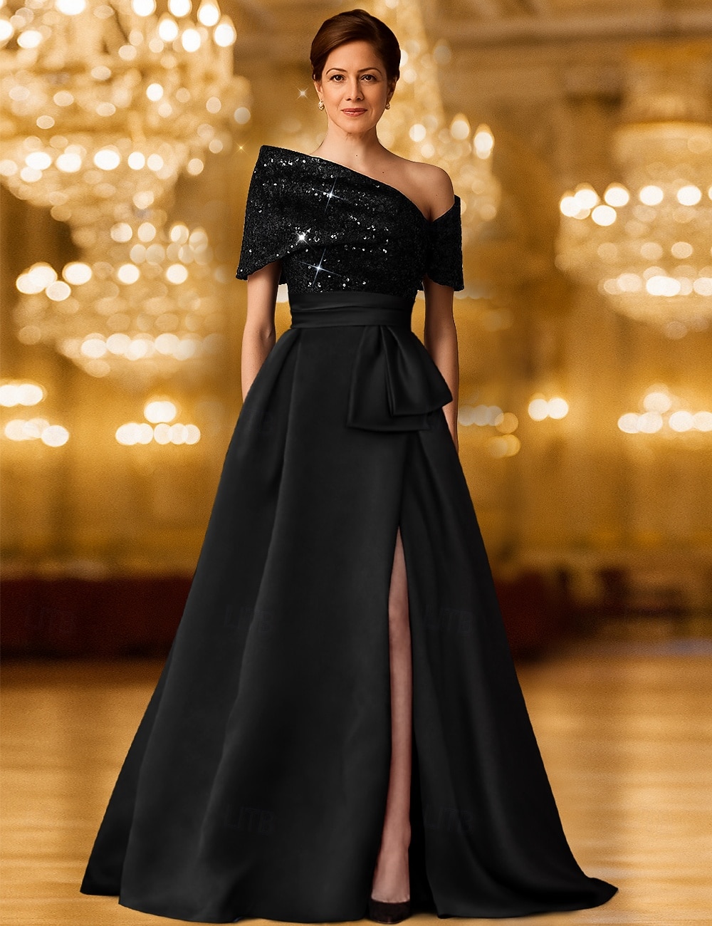 A-linje Kvälls klänningar Elegant Formell klädsel Formell Bröllop Golvlång Långärmad Enaxlad Ficka Stretchig satäng med Glitter 2025 2025 - $134.99 –P3